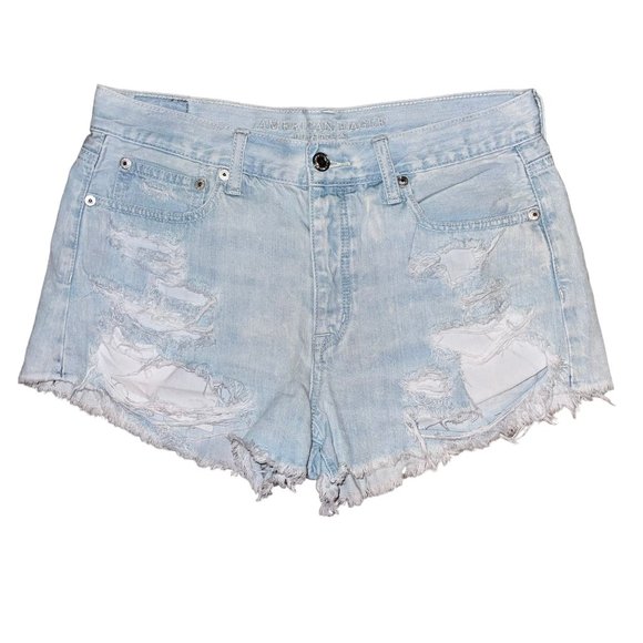 American Eagle Distressed Womens Shorts 8 HiRise Festival Button Fly Bootie - Picture 1 of 7